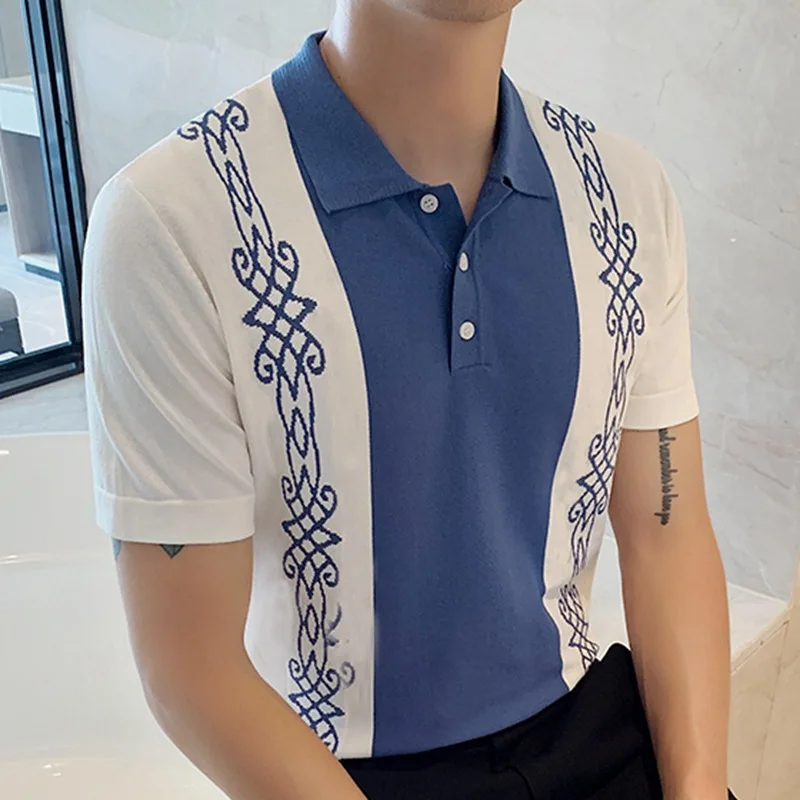 2025 Summer New Fashion Mens Striped Crochet Polos Short Sleeve Slim Fit Stretch Knit Polo Shirt For Men Daily Casual Pullovers 10 S06b683e445914192adbdb9a77e1e89edo