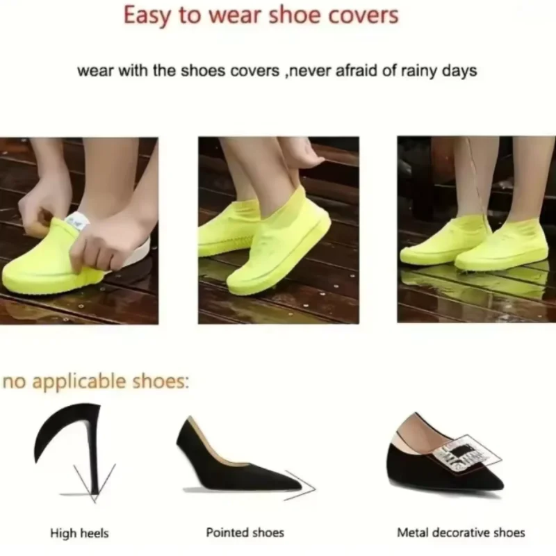Shoe Waterproof Cover 1 Pair of Outdoor Rubber Rain Boot Covers Silicone Waterproof Shoe Covers Rainy Day Shoe Covers Shoes Gear - 5