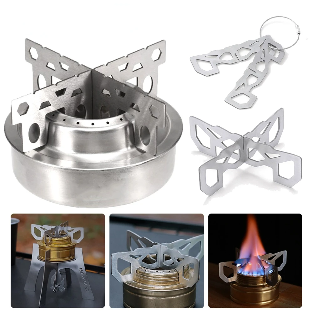 Outdoor Alcohol Stove Stand Rack Stainless Steel Camping Stove Cookware Stove Cross Rack Camping Stove Stand Spirit Burner Base