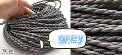 Vintage Antique Braided Twisted Fabric Lighting Cable - Black Woven Silk Flexible Cord, 2 Core, Available in 5/10/20 Meters - 50m (Grey)