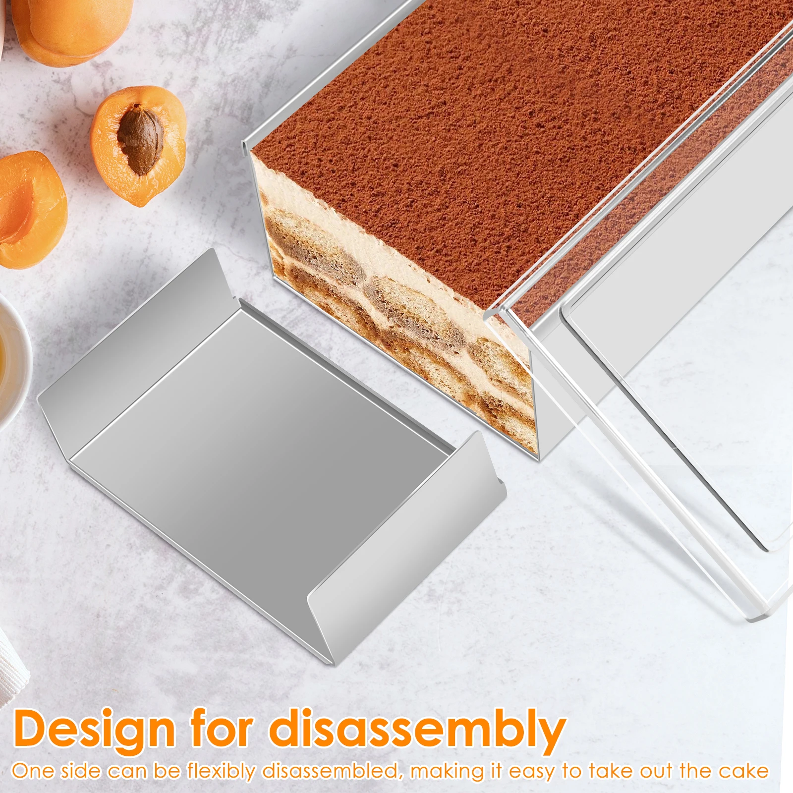 Rectangle Tiramisu Mold Cake Pan with Lid Stainless Steel Long Cake Baking Pan Removable Mousse Mold for Tiramisu Mousse Cake