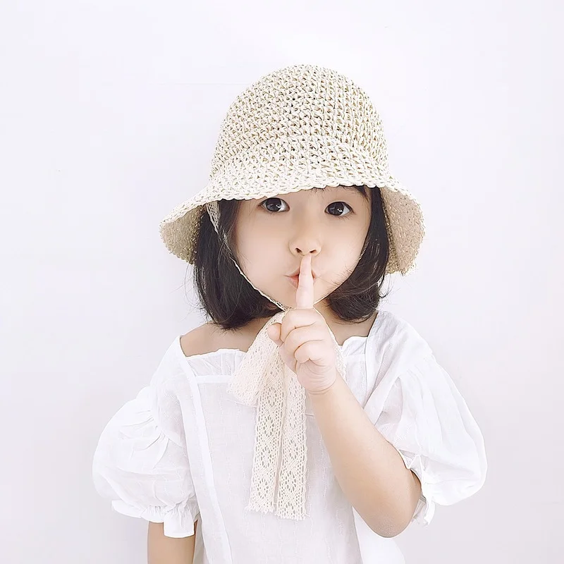 

Summer Baby Lace Tie Straw Hat 1-6 Years Old Children's Soft Cool Sun Hats Korean Style Spring Baby Girl Child Bucket Hat 2022