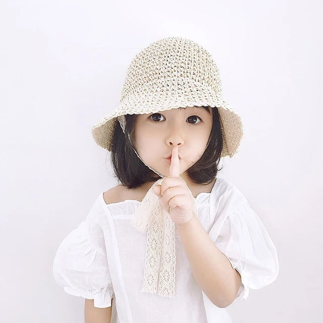 Children's Sun Hat, Straw Bucket Hat, Lace Bucket Hat, Straw Sun Hats