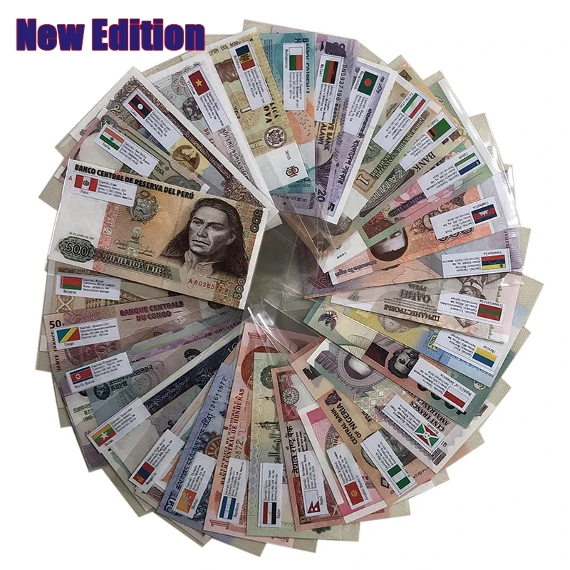 Notes From 28 Countries UNC Condition Real Original Notes (Out of Use Now) Note for Collection Gift Set Lot 53 PCS