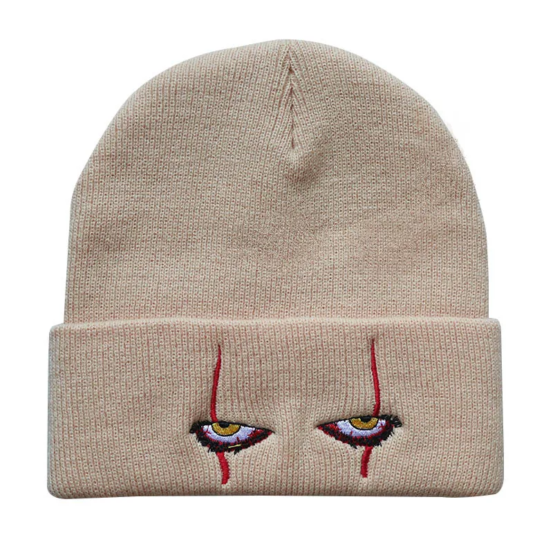 Knitted Beanie Hat 6 Styles Unisex Winter Soft Outdoor Solid Color Pennywise scary eyes for Kids Casual Outside Halloween