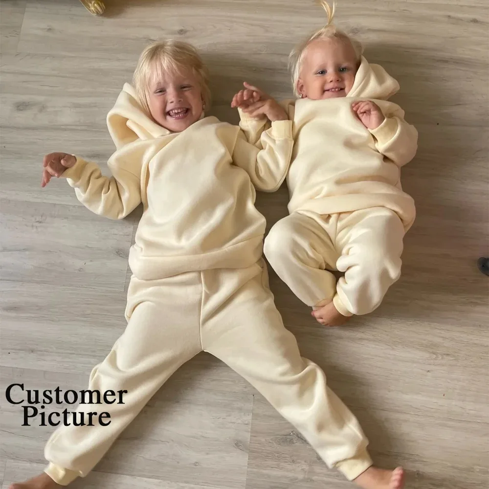 2025 Children Kids Fleece Winter Outfits Solid Cotton Hooded Sweatshirt + Pants Toddler Infant Suit Boy Girl Casual Warm Clothes kids clothing set girls clothing set kids sweatshirt set boys clothing set