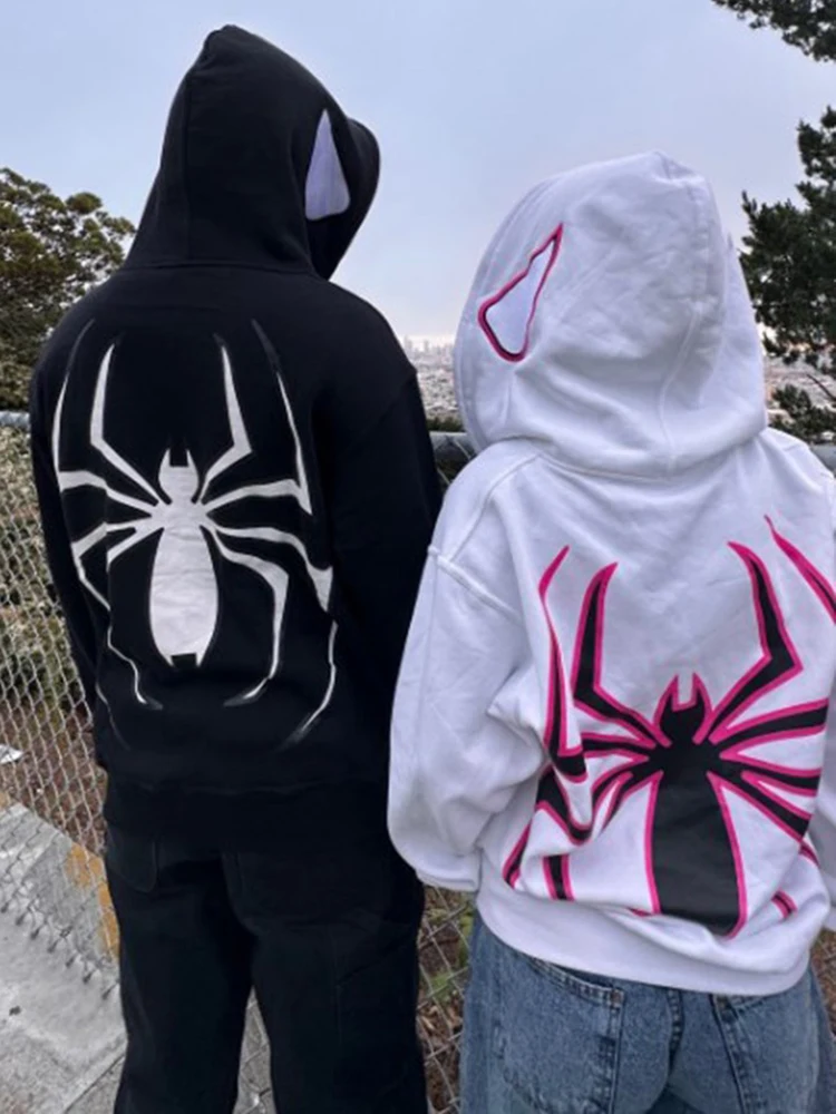 

Y2k Spider Printed Hoodies Women's Gothic Long Sleeve Full Zip-Up Streetwear Female Harajuku Hip Hop Hooded Sweatshirts Clothing