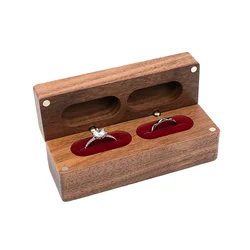 Personalized Rustic Wooden Double Ring Box for Weddings and Engagements (Red)