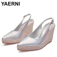 Female Espadrilles Platform Clogs Wedge Fashion Womens Shoes High Heels Shallow Mouth Square Toe Large Size Girl 1
