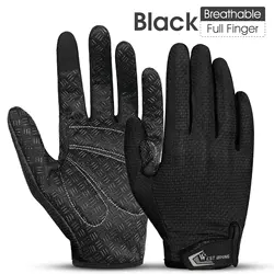 Summer Full Finger Cycling Gloves - Touchscreen, Non-Slip Silicone Palm - M (Black)