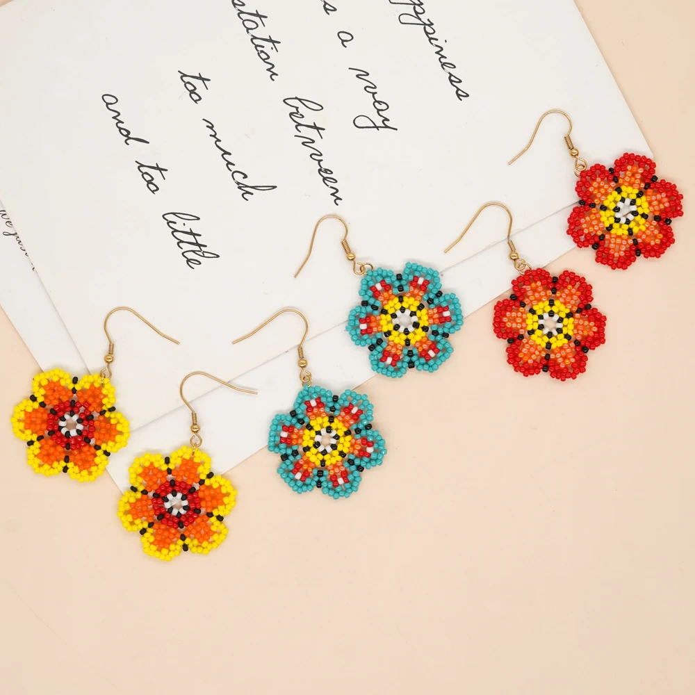 Boho Flowers Miyuki Beaded Drop Earring AntiAllergy Gold Plated