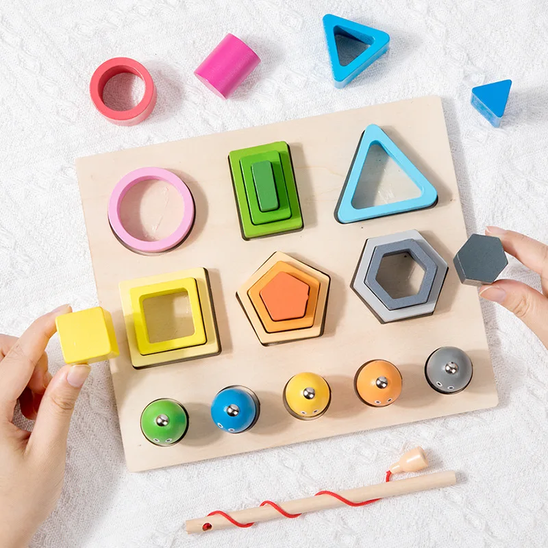 

Building Block Eometric Sleeve Column Children Wooden Montessori Early Education Matching Color Cognitive Montessori Toy