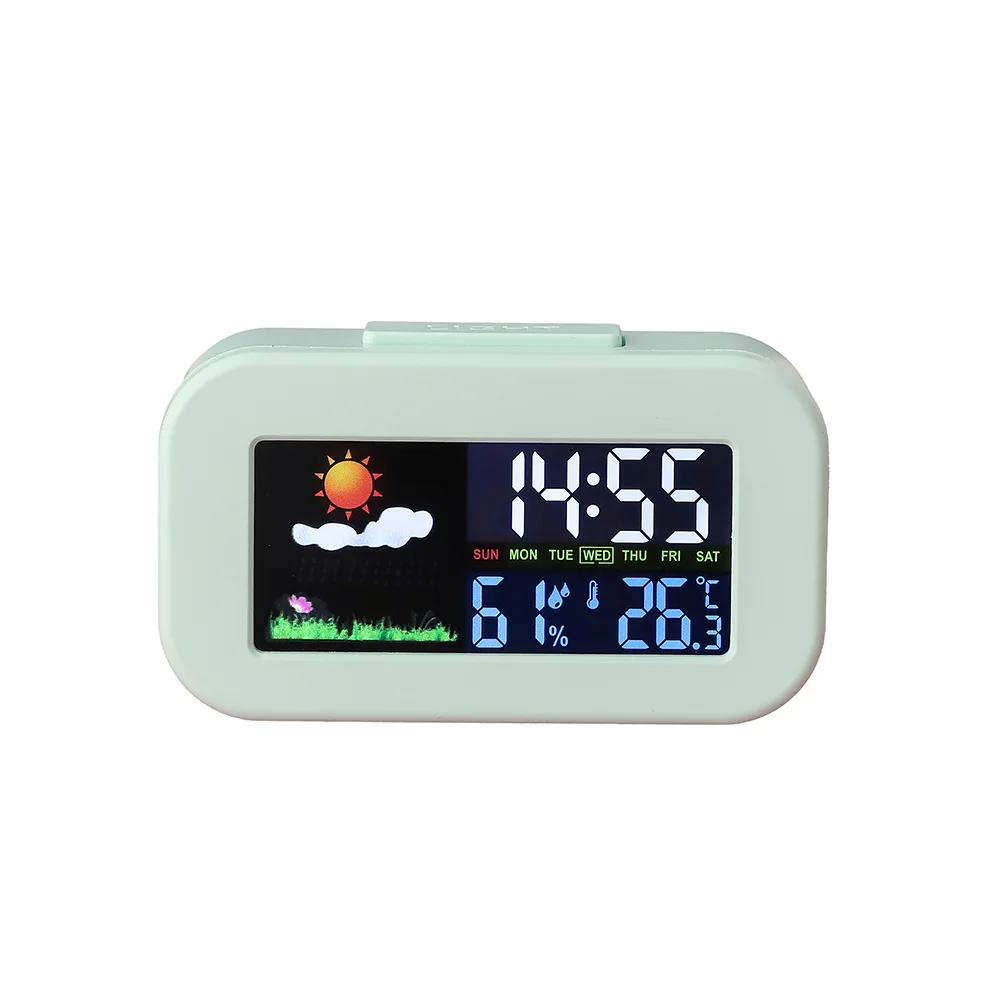 Compact Digital Alarm Clock with Backlit Display and Weather Features