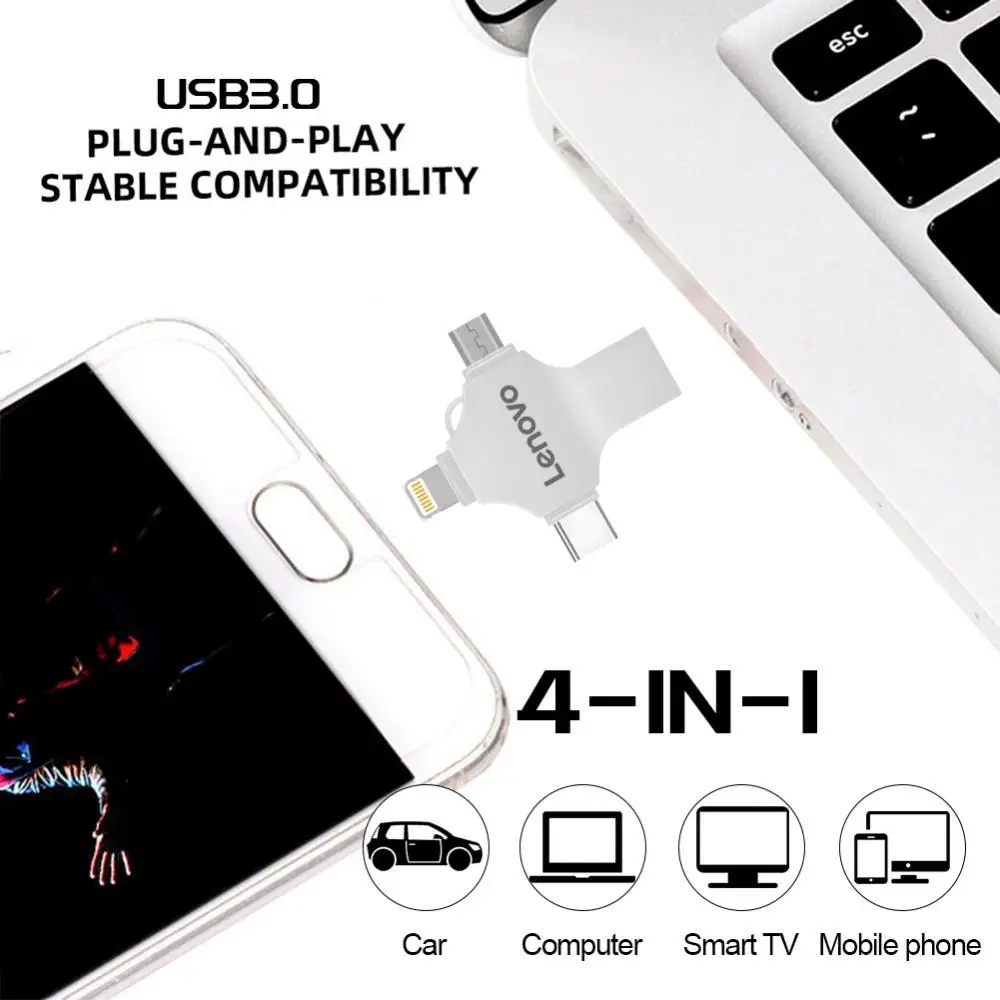 Usb Flash Drive Lenovo Android 2TB Lightning OTG 1TB Silver TYPE-C 4 in 1 Micro USB 3.0 For PC