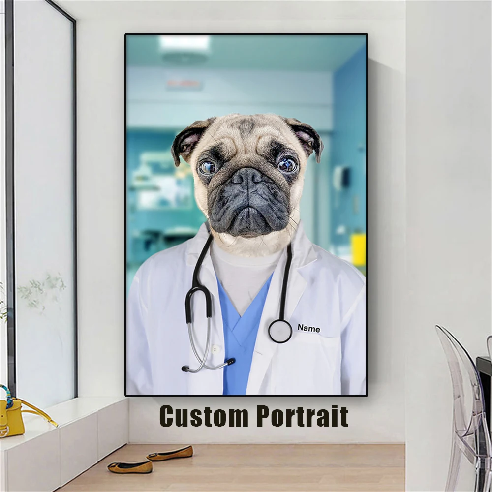 Personalizzato Pet Ritratto Personalizzato Medico Pet Doctor Cat Doctor Dog Stampe Pet Poster Pet Gift Canvas Painting Home Room Decor