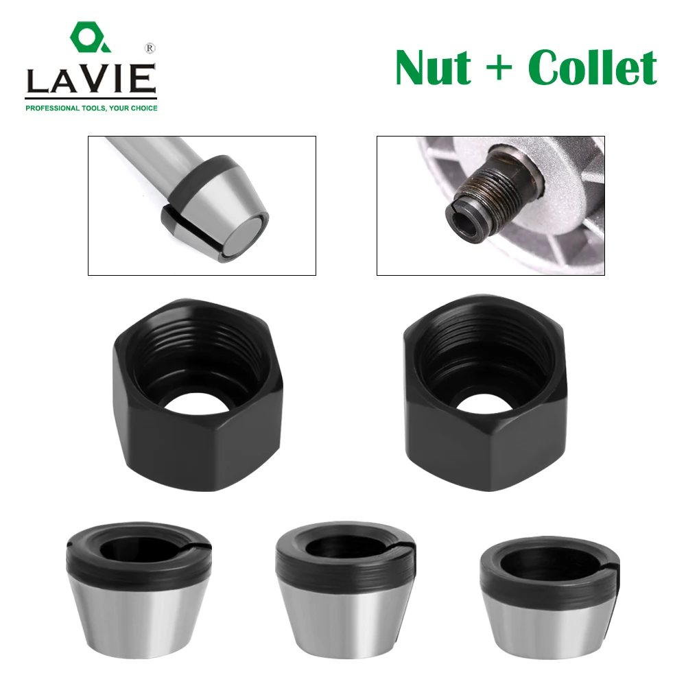 LAVIE 2 Pcs Set 6mm Or 6.35mm Or 8mm Collet Chuck With Nut Engraving Trimming Machine Electric Router Milling Cutter Accessories