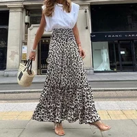 2024 Summer Casual Sleeveless Ruffle Dress Summer Leopard Print Skirt Office Long Elastic High Waist Resort Dress