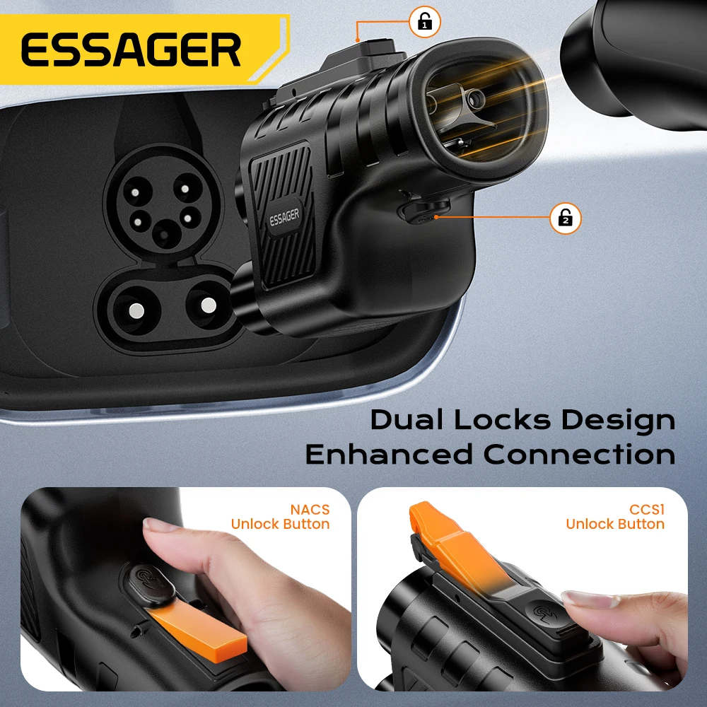 Essager NACS to CCS1 Adapter Fit for Volvo Ford Auto Locking System for Tesla Supercharger Adapter fit for Tesla V1/V2/V3/V4 DC