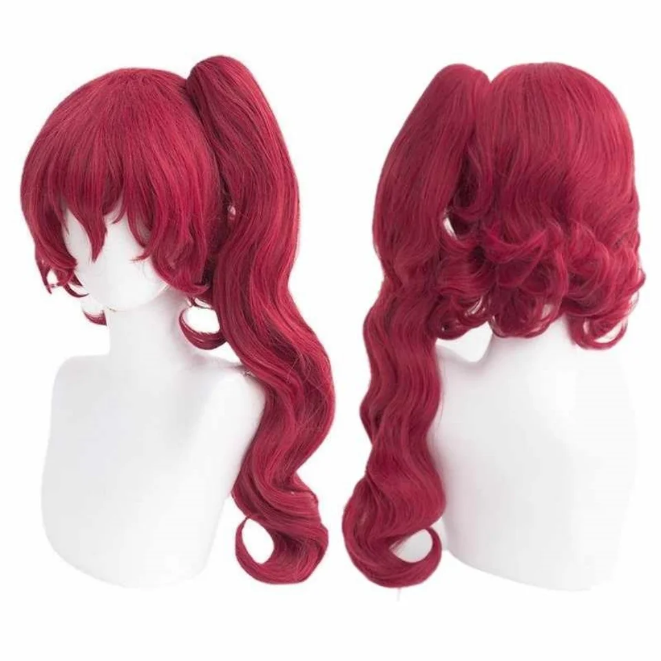 Synthetic Red Wig for Women with Bangs and Dark Roots