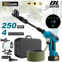Pistolet de lavage haute pression électrique sans balais Gisam 250 bars, 4 vitesses, pour le lavage domestique et automobile, compatible avec batterie Makita 18V 1
