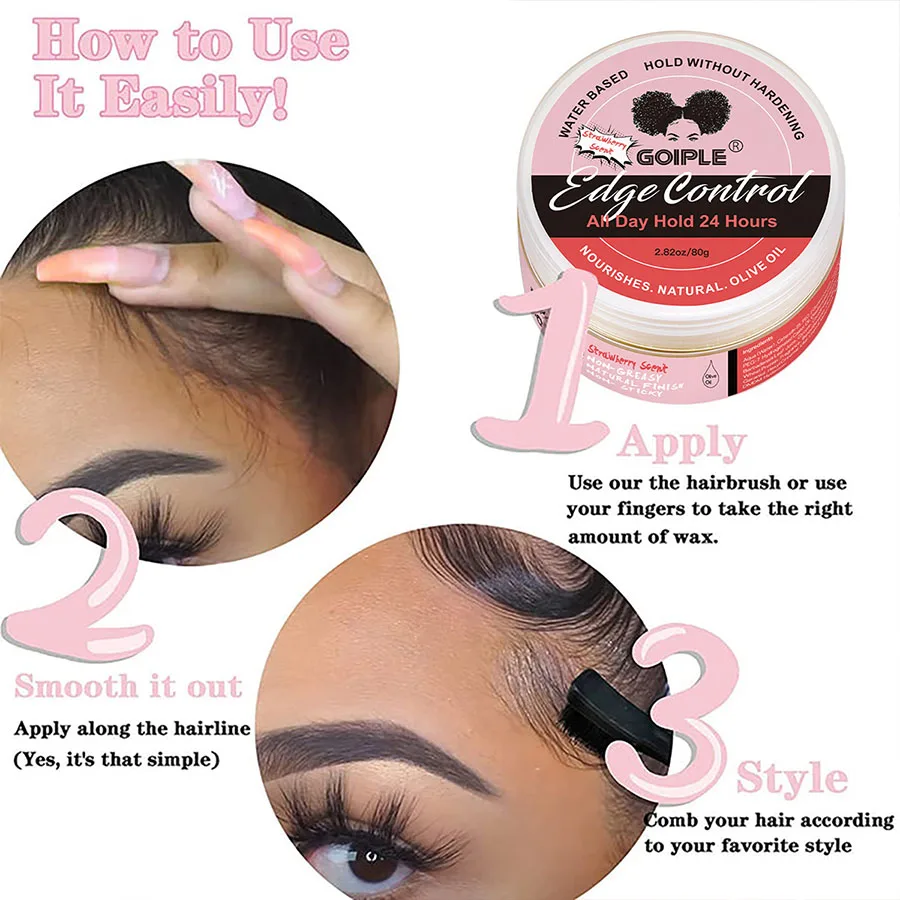 GOIPLE Hair Wax Stick Edge Control Gel Kit Smoothing Flyaways Baby Bangs Long-lasting Hold Styling Hair Wax Cream and Brush 5PCS 3