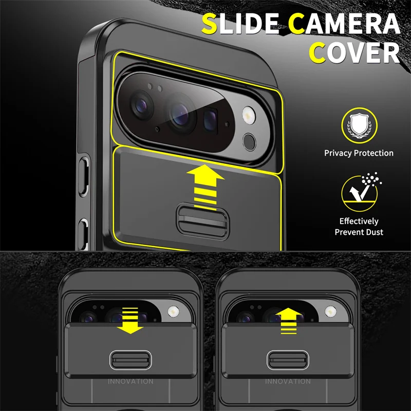 Enhanced Armor Protective Case with Magnetic Ring and Slide Lens Cover