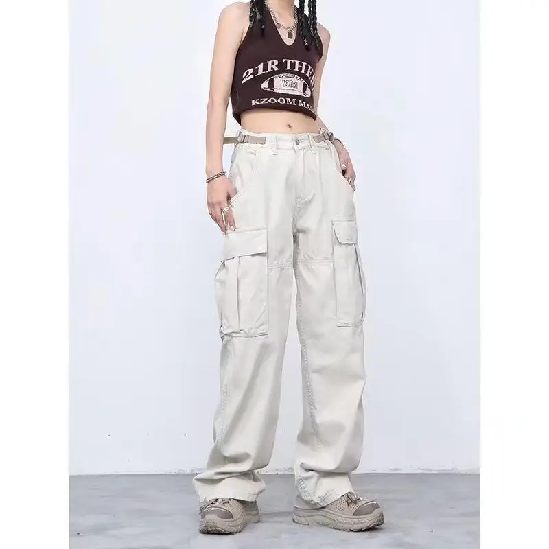 Pink Multi Pocket Overalls Jeans Female Y2K Punk Hip Hop Gothic Loose Fashion Jeans 2023 Autumn New American Retro High Street pink multi pocket overalls jeans female y2k punk hip hop gothic loose fashion jeans 2023 autumn new american retro high street