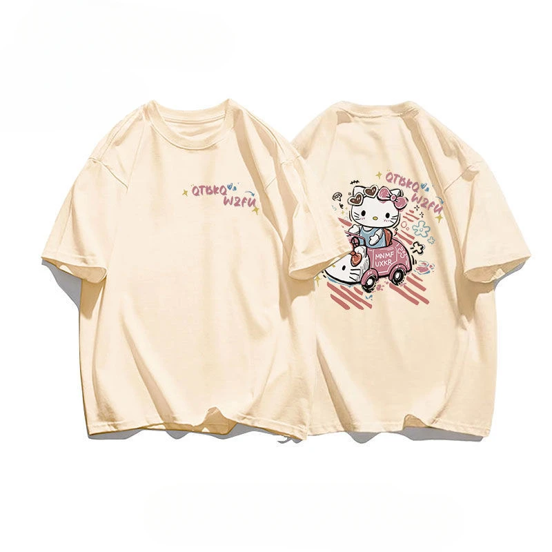 Camisetas casuales holgadas de manga corta con estampado de dibujos animados de Hello Kitty de Sanrio para niñas lindas Y2k Summers Hip-hop