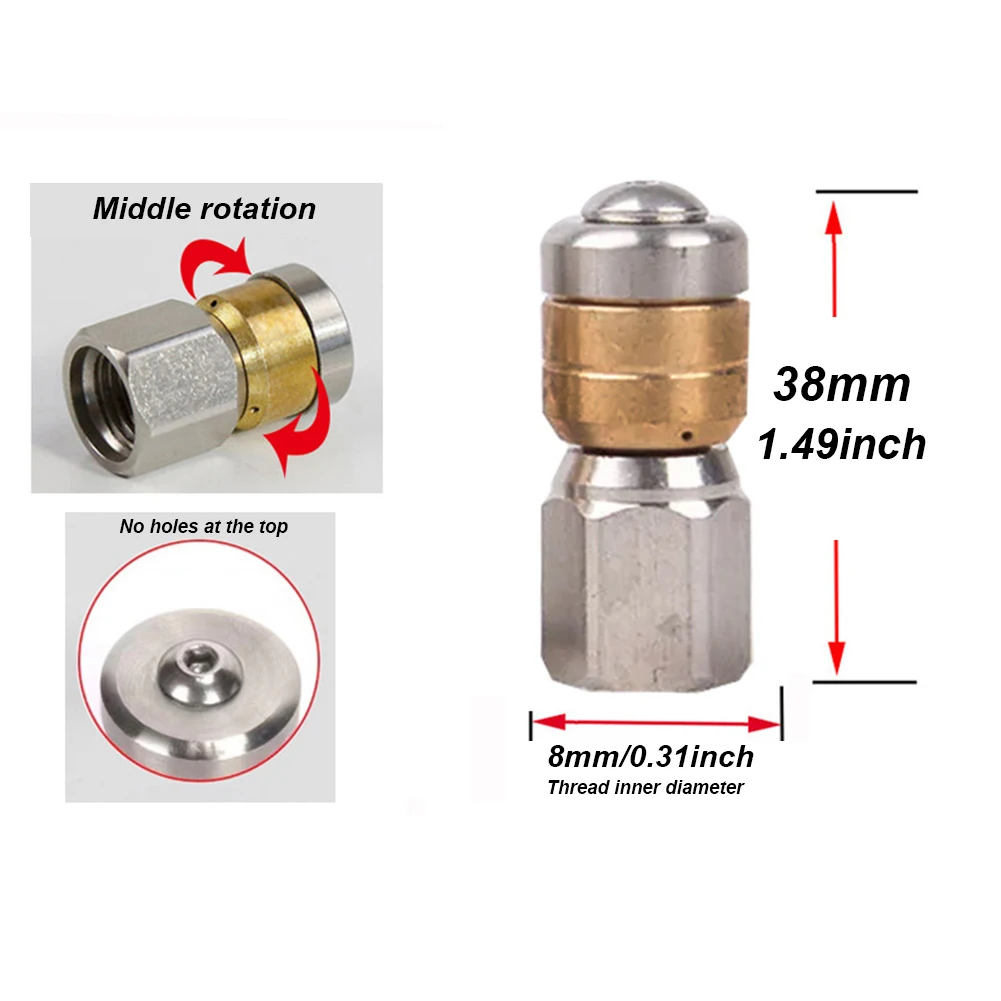 1/8 Pressure Rotating Nozzle Inner Thread No Holes In The Front And 3 Holes In Back High Pressure Car Washing Nozzle 5-8L/min 5