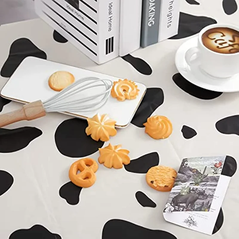 Cow Print Tablecloth Table Cover 54" X 108" Plastic Disposable Rectangle Table Cover Birthday Party Picnic Farm Animal Themed 5