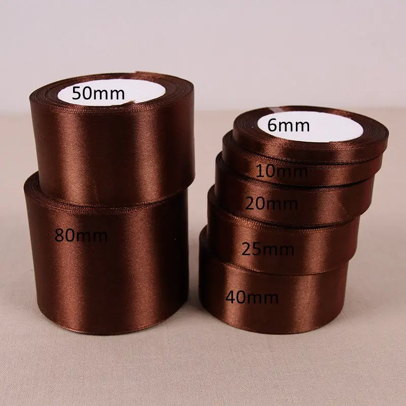Coffee Brown Satin Ribbon for Gift Wrapping and DIY Crafts, 6-50mm Variety Pack