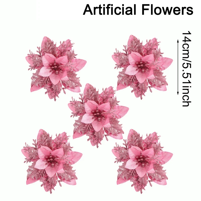 Festive Glitter Artificial Flower Ornaments for Christmas and New Year Decor