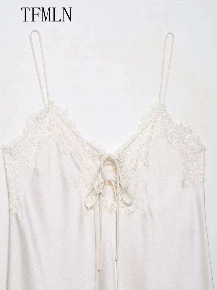 Sexy Women's Lace Patchwork Strap Dresses 2025 Elegant V-neck Sleeveless Chic Paerty Dress Fashion Backless Slim Causal Dress