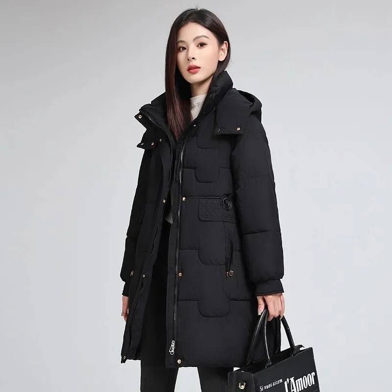 Korean Lady Long Bright Puffer Coat Autumn Winter Female Warm Down Cotton Jacket 2025 Women Black Parka Outwear