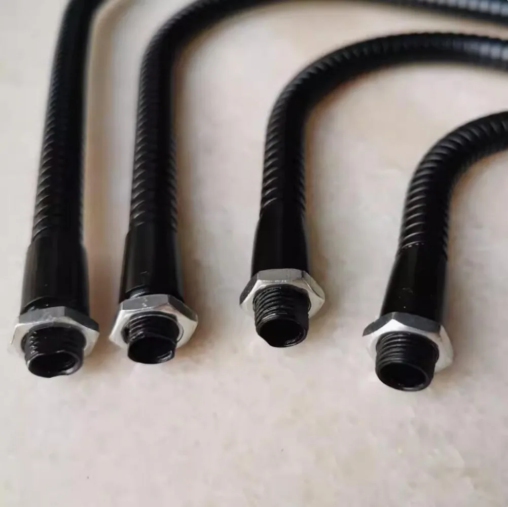 Led Goose Neck Flexible Metal Hose Tube 2pcs Black M10 Male Connector Dia.10mm with Nuts Soft Pipe Serpentine Tube DIY