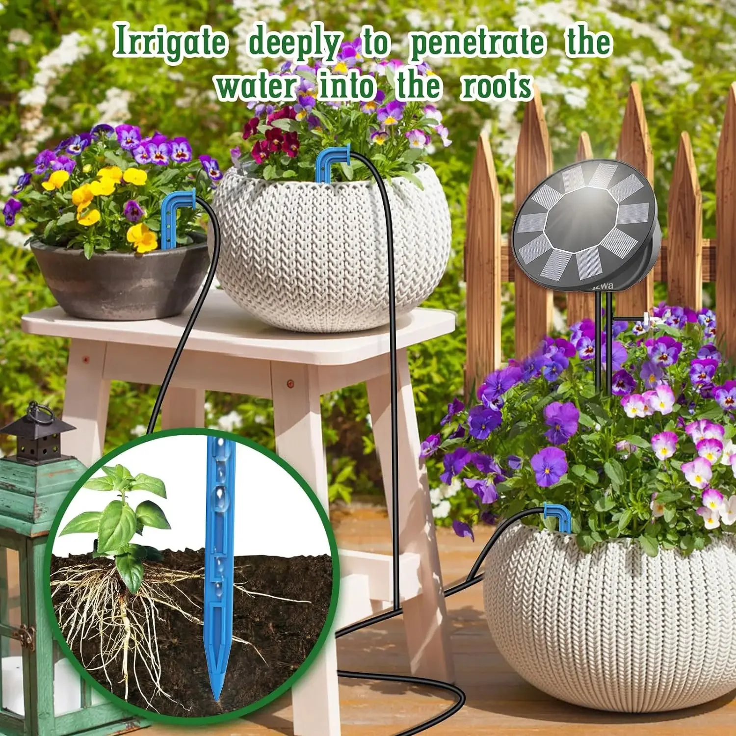 Solar Automatic Drip Irrigation System Kit for Garden Outdoor/Indoor DIY Gardening Water, Plant Watering System with Anti-Siphon - 2