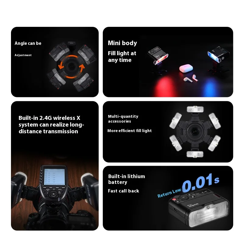 On camera flash camera flash Godox MF12 MF12-K2 Macro Flash 2 Light Kit 2.4 GHz Wireless Control Speedlite for DSLR Canon Sony Nikon with Battery