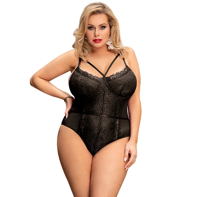 Lingerie Bodysuit Sexy Plus Size De Renda Com Esplicados