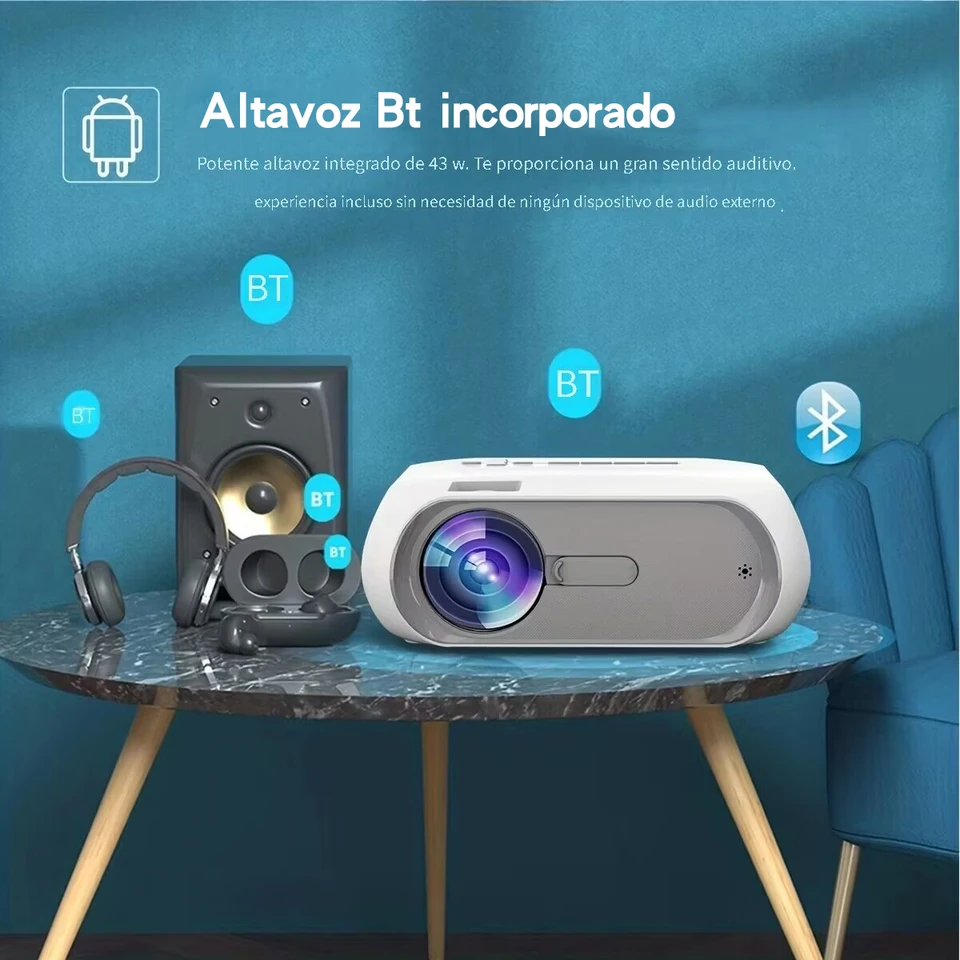 The T9 intelligent projector supports VGA/HD/AUX/USB/BT, LED