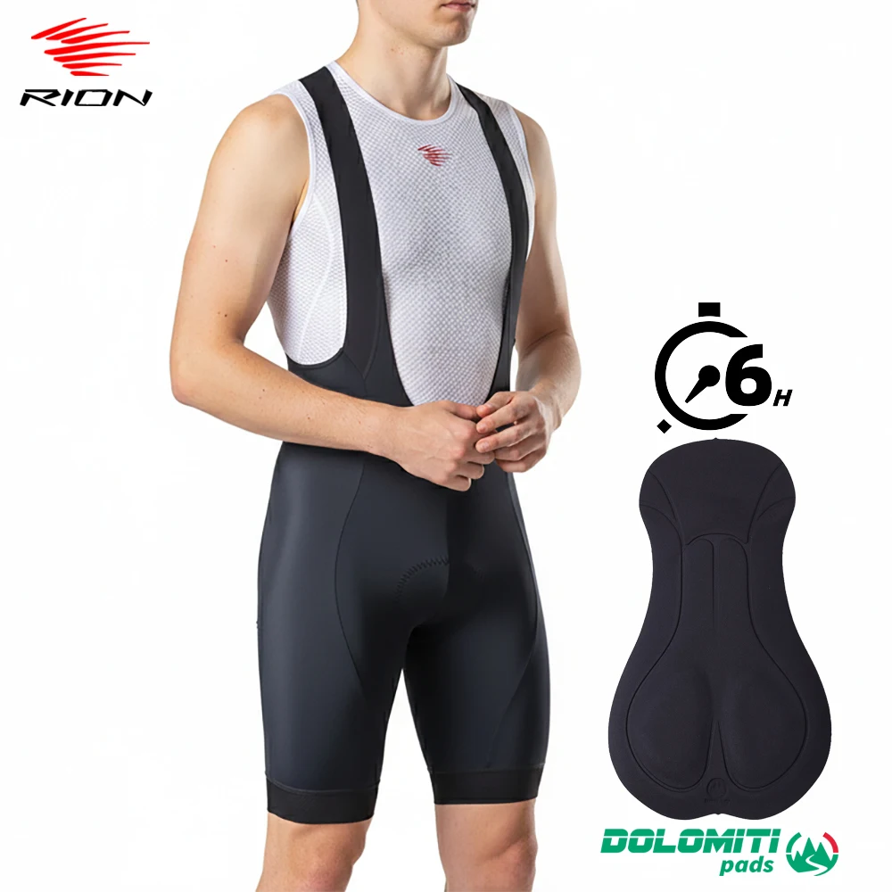 RION Men Cycling Bib Shorts Bicycle Tights MTB Road Bike Tights Dolomiti Pad 6H Medium Distance Team Uniform Outdoors Breathable