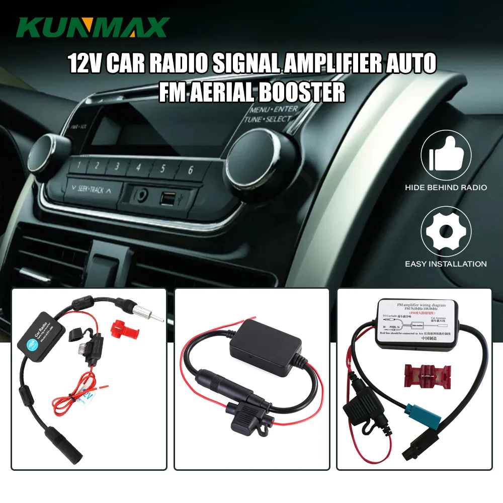 KUNFINE Universal Auto Auto Radio FM Antenne Signal Booster Verstärker für  Marine Auto Fahrzeug Boot RV 12V Signal Antenne verbessern - AliExpress