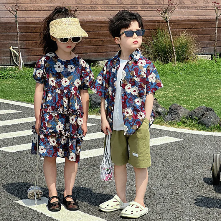 Brother Sister Matching Floral Outfits Baby Twins Clothes Kids Girl Flower  Dresses Vacation Child Boy Shirts Sibling Clothing - AliExpress 1501