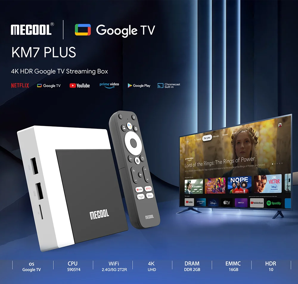 Mecool KM7 Plus Netflix TV Box Android 11 Amlogic S905Y4 2GB 16GB Google Certified Support AV1 1080P H.265 4K WIFI Set top box