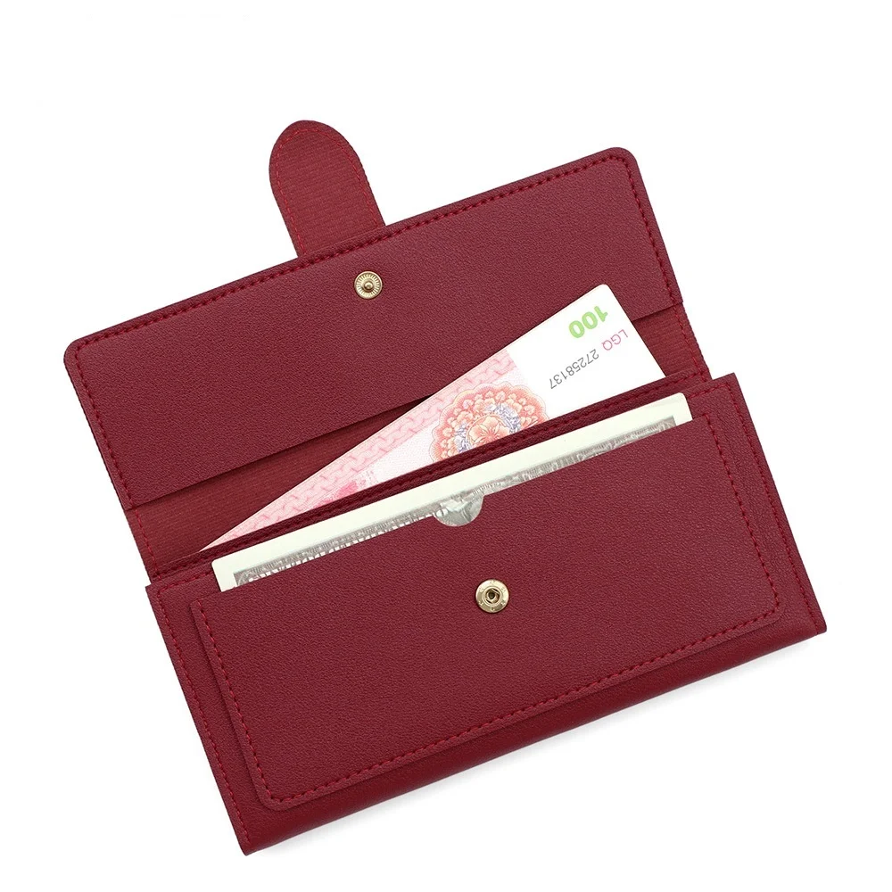 Fashion Women Long Wallet PU Leather Tri-Fold Clutch Buckle Money Bag Multi-card Slot Ladies Card Holder Zipper Coin Purses