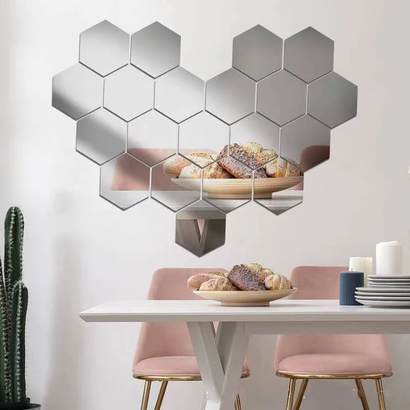 12pcs 3D acrylic hexagonal mirror wall stickers detachable DIY art home decoration living room dining room wall stickers 1