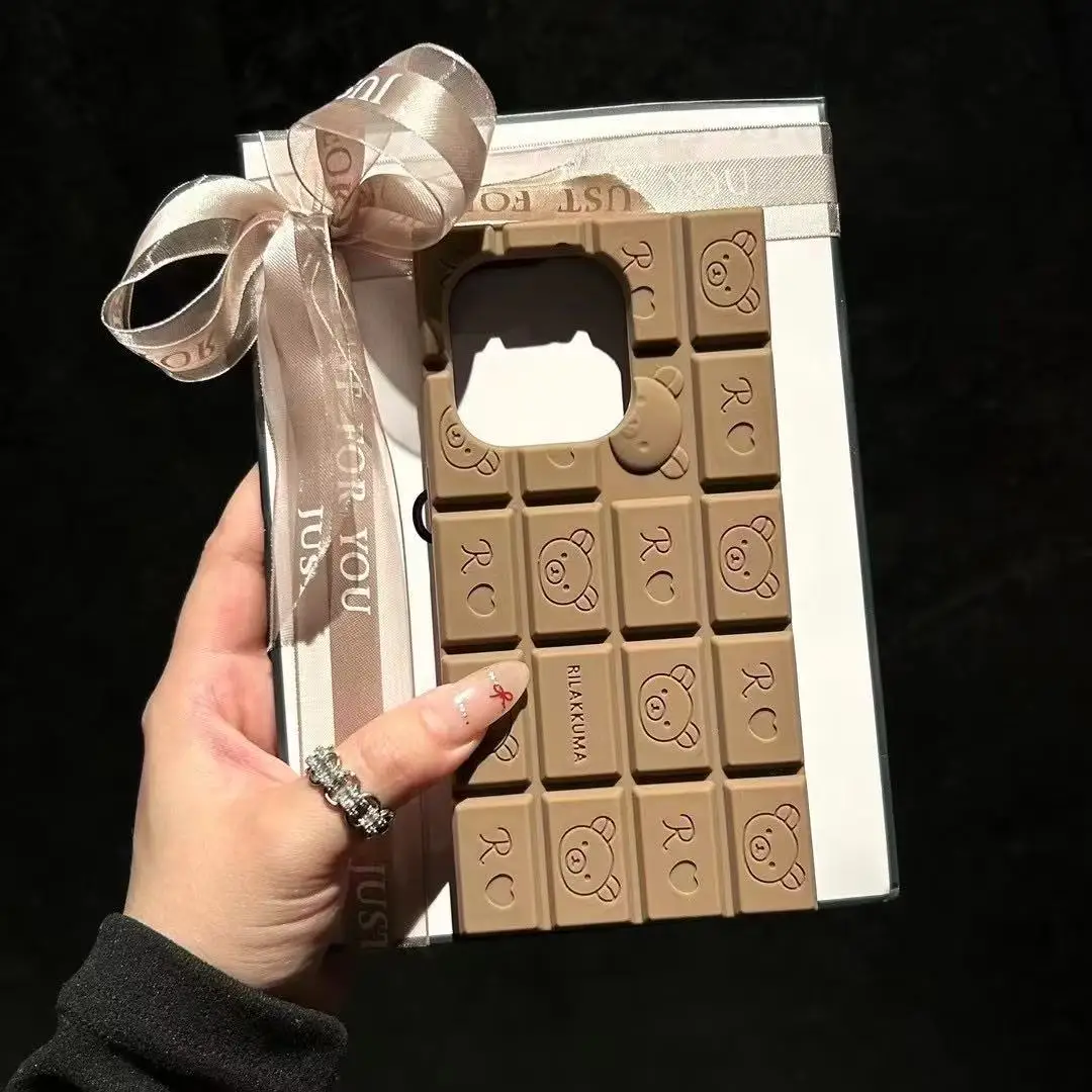 Pour iPhone 16 15 14 13 12 Pro Max 16ProMax 11 chocolat Rilakkuma 3D dessin animé ours coque de téléphone drôle couverture en Silicone souple - AliExpress