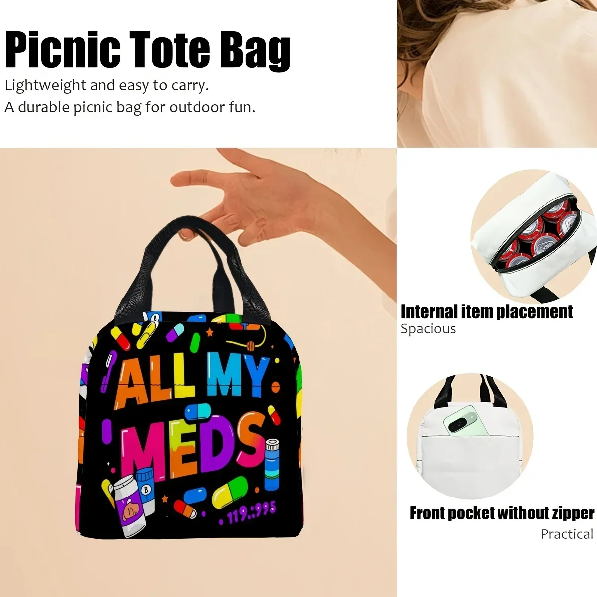 Versatile Portable Insulated Tote Bag with Durable Handle for Travel, Work, and Outdoor Adventures