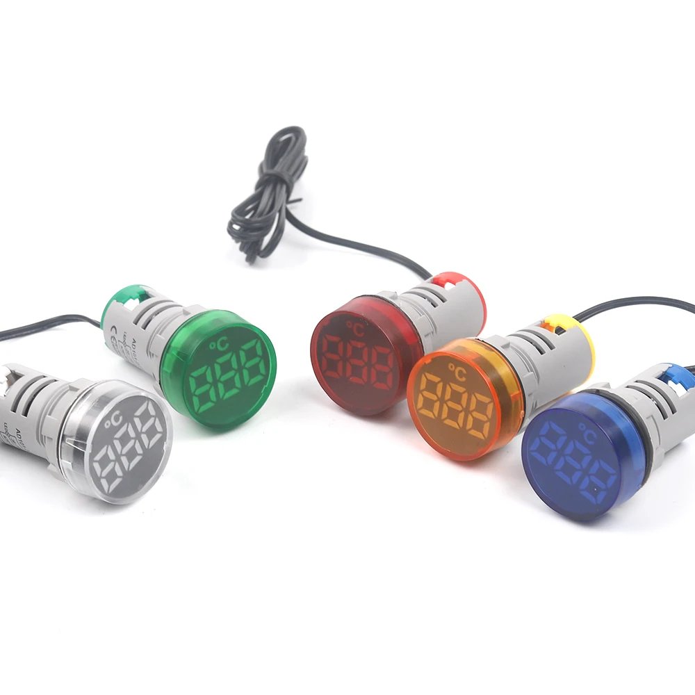 22mm Mini Frosted Surface Round LED Light Display with Sensor Thermometer AC 50-500V -20-199 Digital Temperature Meter Indicator