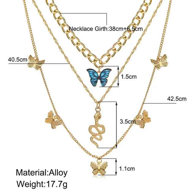 Bohemian Gold Color Necklace Set for Women Butterfly Coin Multilayer Necklaces Metal Choker Sets Pendant Chains Trendy Jewelry 6
