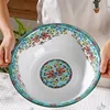 36CM Thickened Enamel Basin Kitchen Vegetable Basin Wash Basin Large Retro Old-fashioned Iron Bowls Plates Trays Lotus Pattern 5